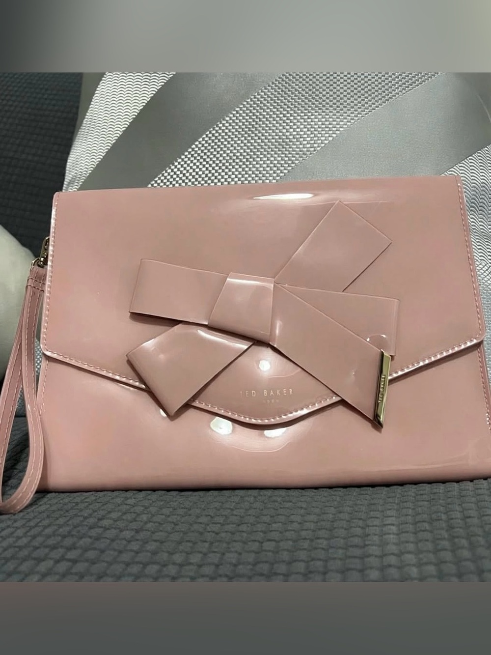 Ted Baker London Glossy Pink Bow Wristlet